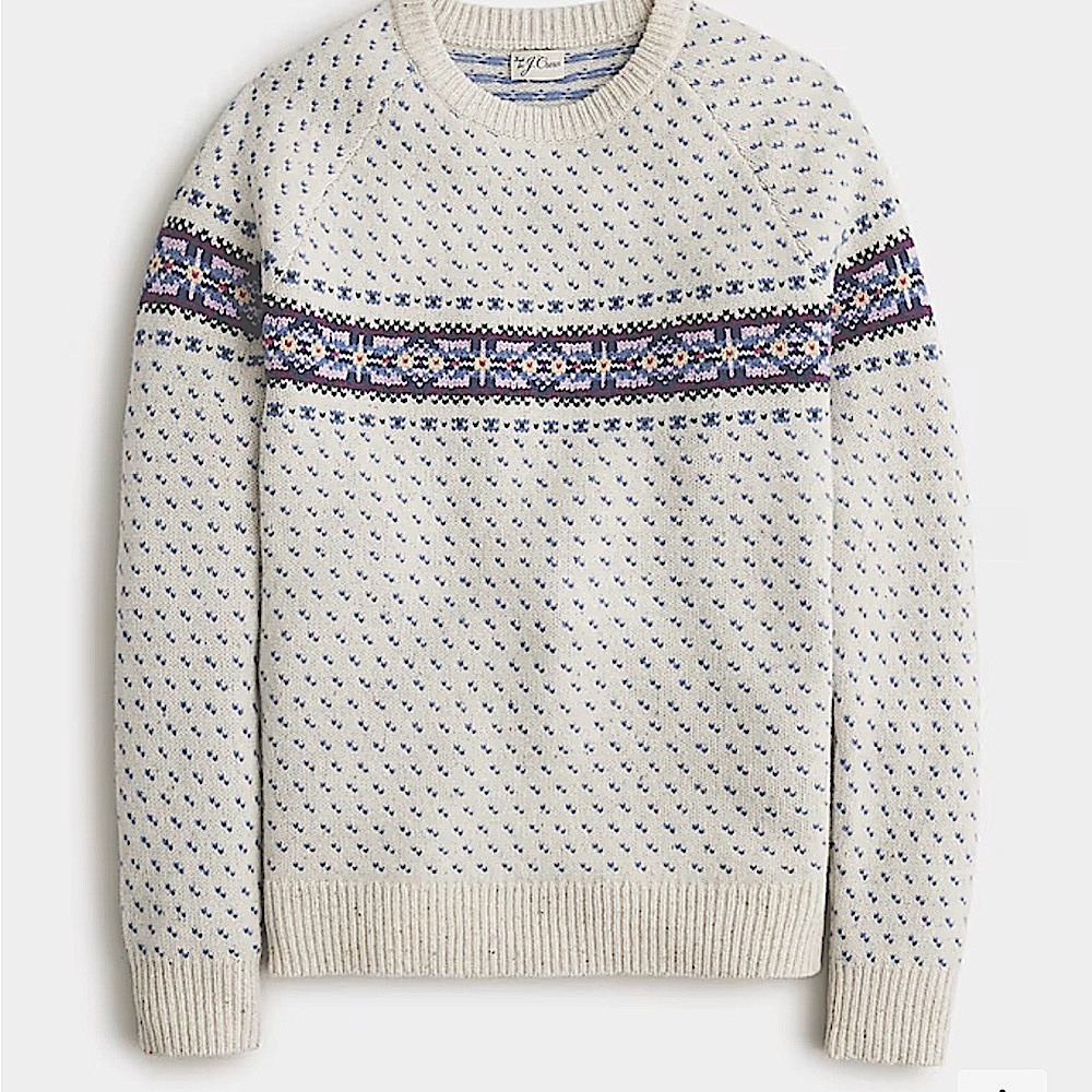 J.CREW Lambswool Fair Isle Sweater With Birds Eye Pattern Sweater Size L